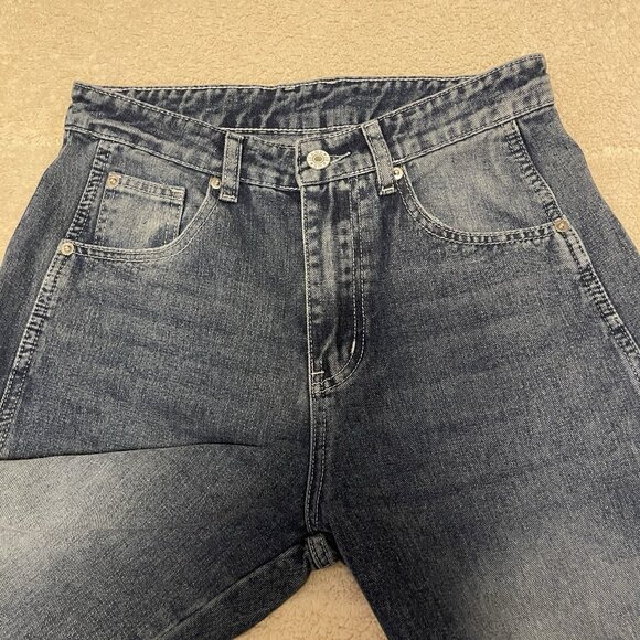 Barrel Leg Jeans PANTS  Womens Size S 29"W 24.5"L‎ Blue Cotton Blend SEAM DETAIL - Picture 8 of 16